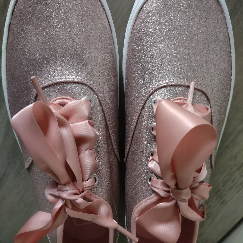 VANS blush pink sparkle lace up sneakers NWOT size 9 - Picture 4 of 6